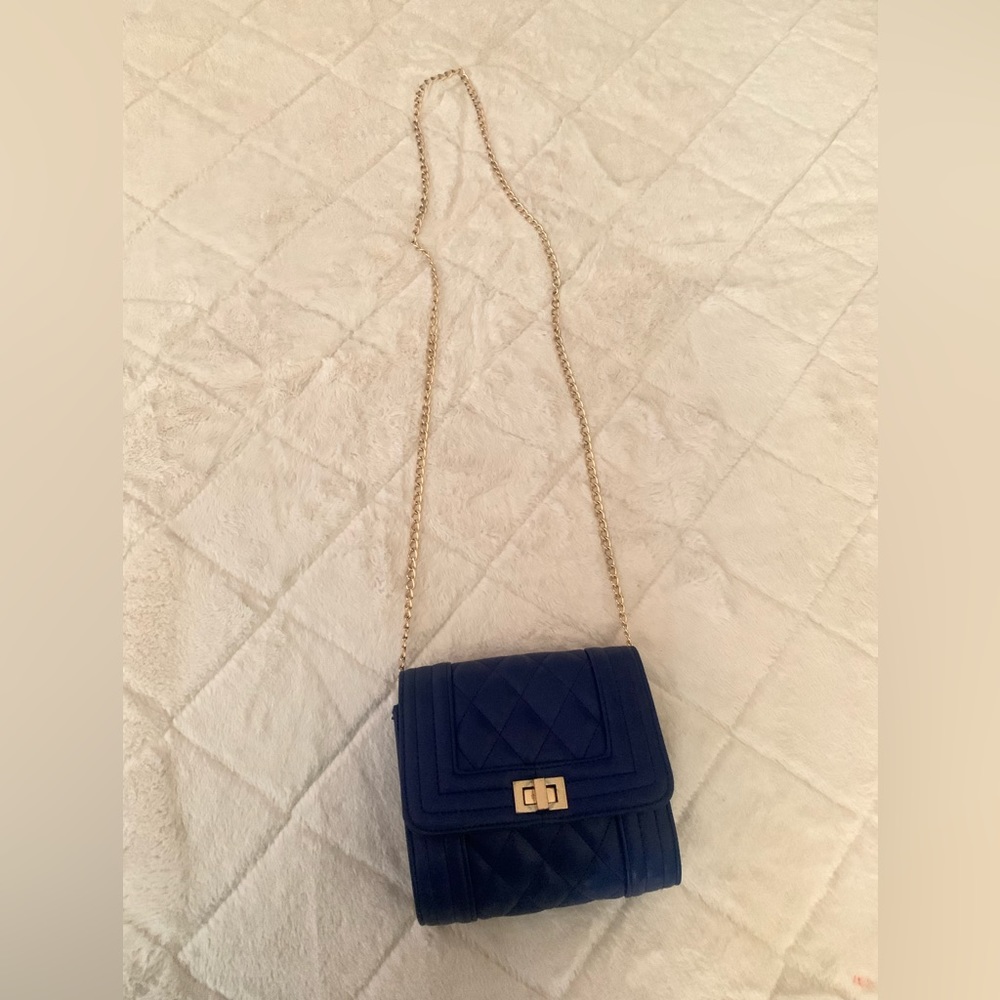 Blue Mini Purse with gold chain strap